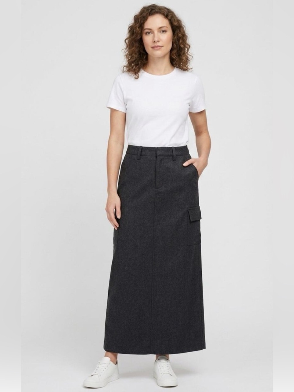 Vintage 90’s Gap Charcoal Wool Blend Cargo Maxi Skirt 8
